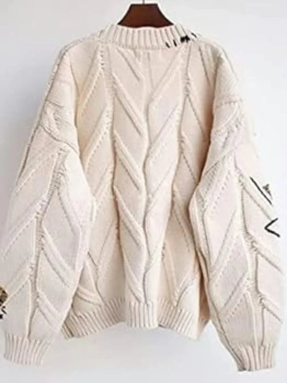 Patchwork Knit Embroidery College V-Neck Cardigan Button Up Sweater - Picture 6 of 6